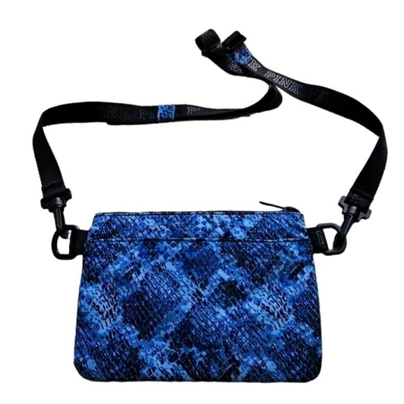 PINK VICTORIA'S SECRET ADJUSTABLE CROSSBODY WORKOUT SHOULDER BAG. BLUE CROCODILE - Picture 2 of 11